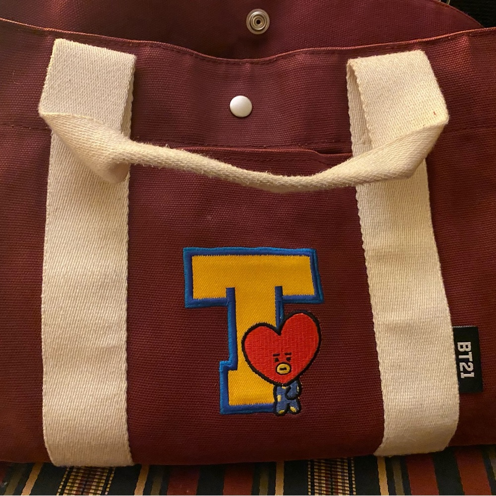 BT21 Maroon and Cream Tote Bag